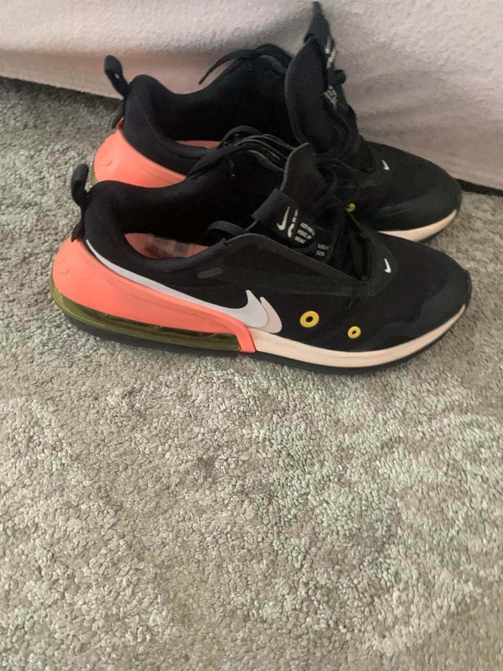 Nike Black Sneakers with Coral Heel and Yellow Eyelets